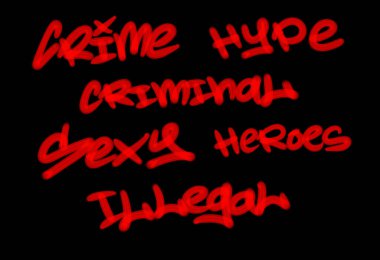 Siyah arkaplanda kırmızı renkli kelime ve sembollerle graffiti sokak sanat etiketleri koleksiyonu