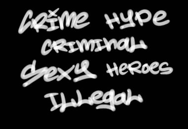 Siyah arkaplanda beyaz renkli kelime ve sembollerle graffiti sokak sanat etiketleri koleksiyonu