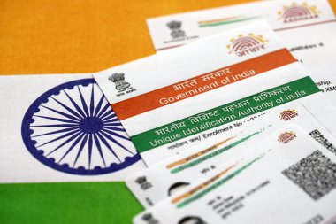 Hindistan 'ın Eşsiz Kimlik Otoritesi' nden Hint Aadhaar kartı.