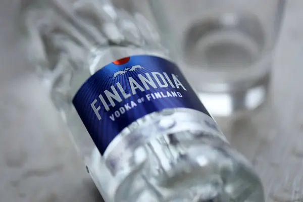 Kyiv Ukraine Helmikuu 2024 Pullo Kuuluisaa Finlandia Vodkaa Alkoholijuomaa Pöydällä — kuvapankkivalokuva