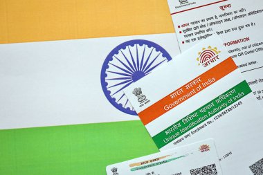 Hindistan 'ın Eşsiz Kimlik Otoritesi' nden Hint Aadhaar kartı.