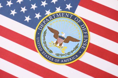 KYIV, UKRAINE - 9 Mart 2024 ABD Savunma Bakanlığı Amerika Birleşik Devletleri bayrağını kapattı