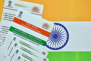 Hindistan 'ın Eşsiz Kimlik Otoritesi' nden Hint Aadhaar kartı.