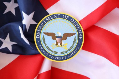 KYIV, UKRAINE - 9 Mart 2024 ABD Savunma Bakanlığı Amerika Birleşik Devletleri bayrağını kapattı