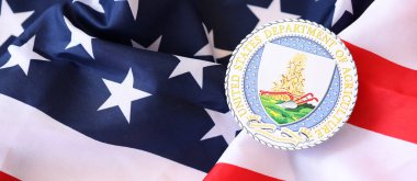 KYIV, UKRAINE - 9 Mart 2024 ABD Tarım Bakanlığı Amerika Birleşik Devletleri bayrağını kapattı