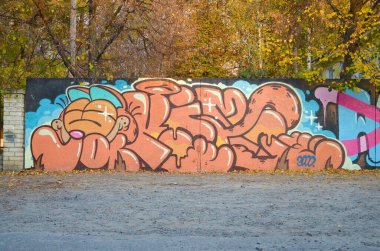 Sokak sanatı kültürü tarzında boya lekeleriyle süslenmiş eski duvar. Duvarında parlak aerosol çizgileri olan graffiti resimlerinin renkli arka planı. Renkli arkaplan dokusu