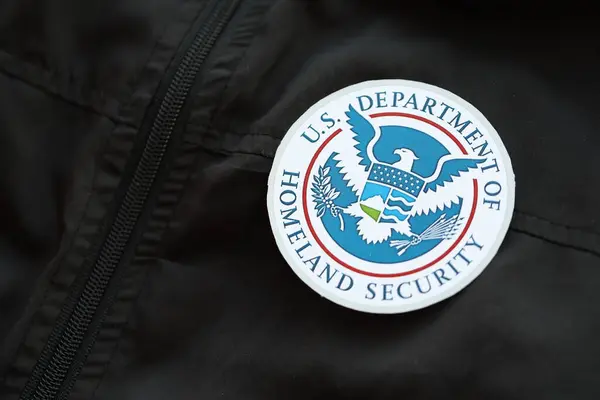 Quiiv Ucrânia Março 2024 Department Homeland Security Seal Black Jacket Fotografias De Stock Royalty-Free