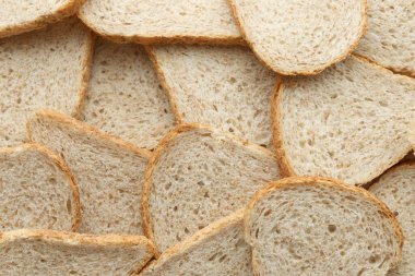 Tam kare makro fotoğraflı taze dilimlenmiş ekmek. Yakın çekim.