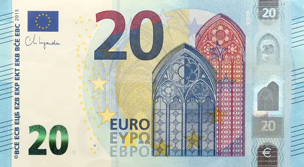 20 Euro 'nun bir parçası. Avrupa Birliği 'nin 20 avroluk banknotunun ayrıntıları