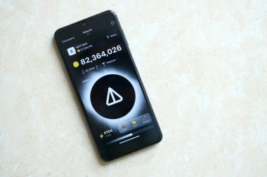 KYIV, UKRAINE - 20 Nisan 2024 Akıllı telefon ekranında Notcoin telgraf robotu. Notcoin sanal bir şifreleme işleterek hatıra kazanmak için kullanılan bir viral Telegram tabanlı şifreleme oyunudur.