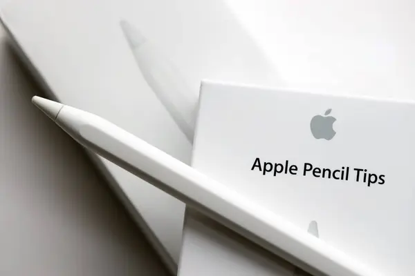 stock image KYIV, UKRAINE - APRIL 20, 2024 Apple pencil tips for special apple pencil for drawing on iPad tablet close up