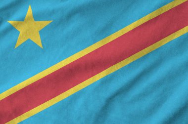 Democratic Republic of the Congo flag depicted on folded wavy fabric of old cloth close up clipart