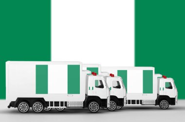 Beyaz minibüsün yan duvarında Nijerya bayrağı resmedilmiş. Nakliye ve yerel teslimat kavramı