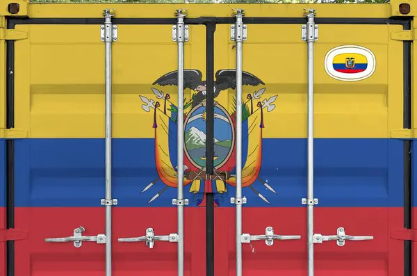 Stock image Ecuador flag depicted on metal doors of shipping cargo container outdoors in docks area close up