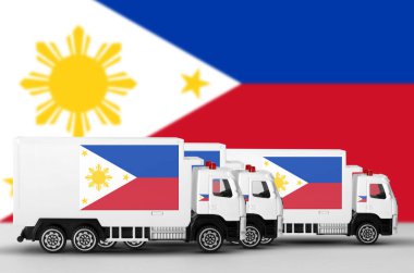 Philippines flag depicted on side wall of white delivery van close up. Shipping and local delivery concept clipart