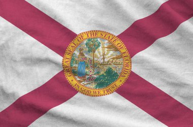 Florida eyalet bayrağı eski kumaştan katlanmış dalgalı kumaş üzerine çizilmiş.