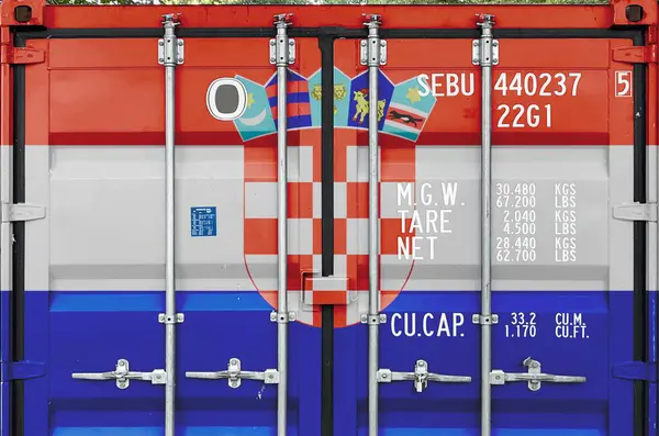 stock image Croatia flag depicted on metal doors of shipping cargo container outdoors in docks area close up