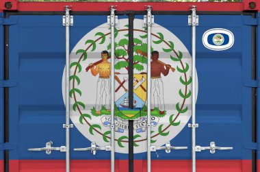 Belize bayrağı rıhtımın dışındaki kargo konteynırının metal kapılarında tasvir edildi.