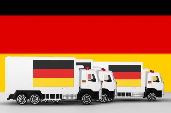 stock image Germany flag depicted on side wall of white delivery van close up. Shipping and local delivery concept