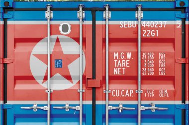 Kuzey Kore bayrağı rıhtımdaki kargo konteynırının metal kapılarında resmedilmiş.