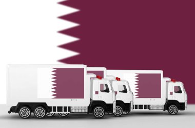 Qatar flag depicted on side wall of white delivery van close up. Shipping and local delivery concept clipart