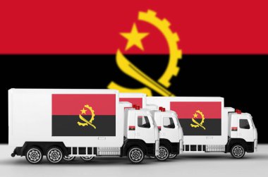 Angola bayrağı beyaz minibüsün yan duvarında tasvir edilmiş. Nakliye ve yerel teslimat kavramı