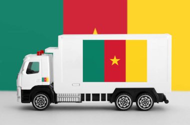 Kamerun bayrağı beyaz minibüsün yan duvarında tasvir edilmiş. Nakliye ve yerel teslimat kavramı
