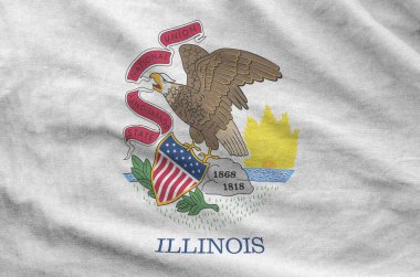 Illinois Amerikan bayrağı eski kumaştan katlanmış dalgalı kumaş üzerine çizilmiş.