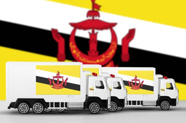 stock image Brunei Darussalam flag depicted on side wall of white delivery van close up. Shipping and local delivery concept