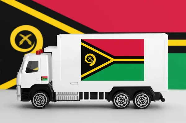 stock image Vanuatu flag depicted on side wall of white delivery van close up. Shipping and local delivery concept