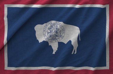 Wyoming Amerikan bayrağı eski kumaşların kıvrımlı kumaşında resmedilmiş.