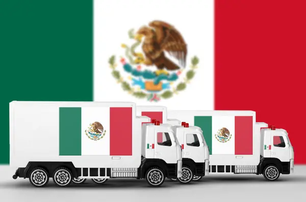 stock image Mexico flag depicted on side wall of white delivery van close up. Shipping and local delivery concept