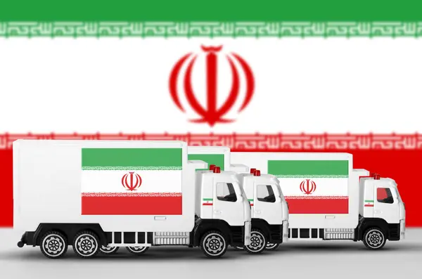 stock image Iran flag depicted on side wall of white delivery van close up. Shipping and local delivery concept