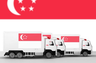 Singapore flag depicted on side wall of white delivery van close up. Shipping and local delivery concept clipart