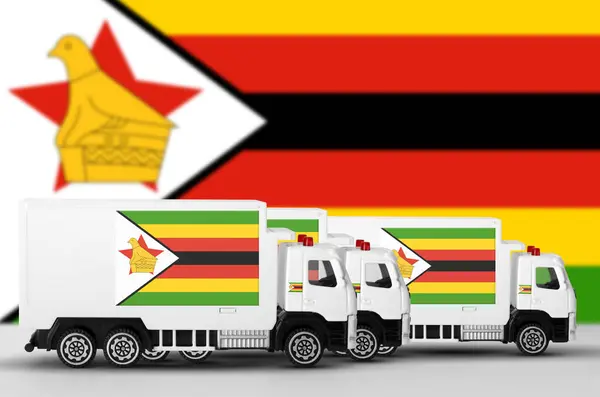 stock image Zimbabwe flag depicted on side wall of white delivery van close up. Shipping and local delivery concept