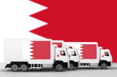 Beyaz minibüsün yan duvarında Bahreyn bayrağı tasvir edilmiş. Nakliye ve yerel teslimat kavramı