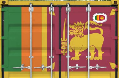 Sri Lanka flag depicted on metal doors of shipping cargo container outdoors in docks area close up clipart