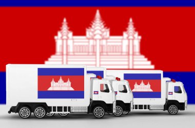 Cambodia flag depicted on side wall of white delivery van close up. Shipping and local delivery concept clipart