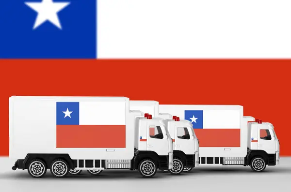 stock image Chile flag depicted on side wall of white delivery van close up. Shipping and local delivery concept