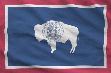 Wyoming Amerikan bayrağı eski kumaşların kıvrımlı kumaşında resmedilmiş.