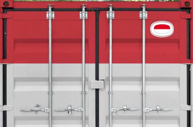 Endonezya bayrağı rıhtımın dışındaki kargo konteynırının metal kapılarında resmedilmiş.