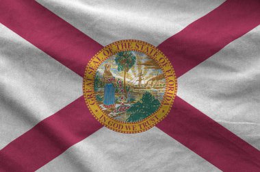 Florida eyalet bayrağı eski kumaştan katlanmış dalgalı kumaş üzerine çizilmiş.