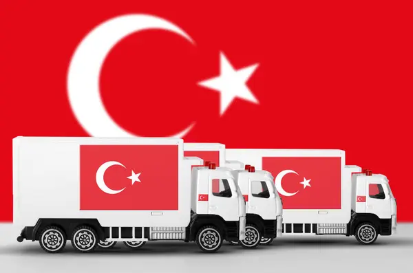 stock image Turkey flag depicted on side wall of white delivery van close up. Shipping and local delivery concept