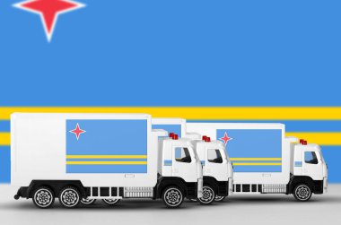 Aruba flag depicted on side wall of white delivery van close up. Shipping and local delivery concept clipart