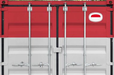 Limandaki kargo konteynırının metal kapılarında Monako bayrağı tasvir edildi.