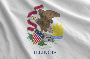 Illinois Amerikan bayrağı eski kumaştan katlanmış dalgalı kumaş üzerine çizilmiş.