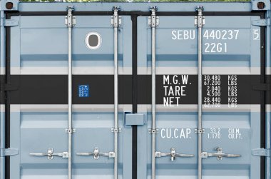 Botswana flag depicted on metal doors of shipping cargo container outdoors in docks area close up clipart