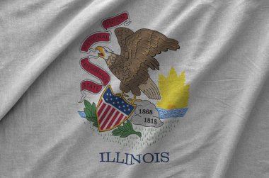 Illinois Amerikan bayrağı eski kumaştan katlanmış dalgalı kumaş üzerine çizilmiş.