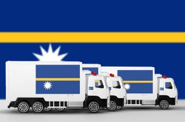 Nauru flag depicted on side wall of white delivery van close up. Shipping and local delivery concept clipart