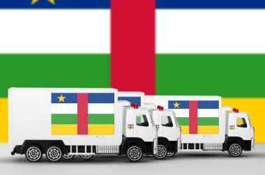 Central African Republic flag depicted on side wall of white delivery van close up. Shipping and local delivery concept clipart